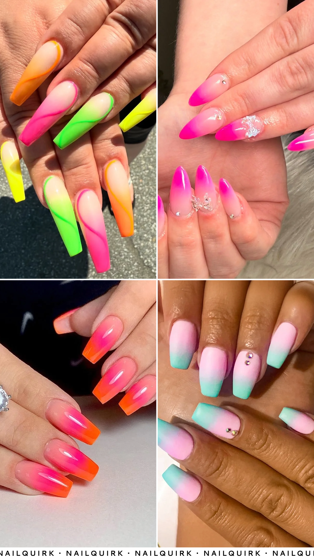 Collage of Neon Colors Ombre Nails